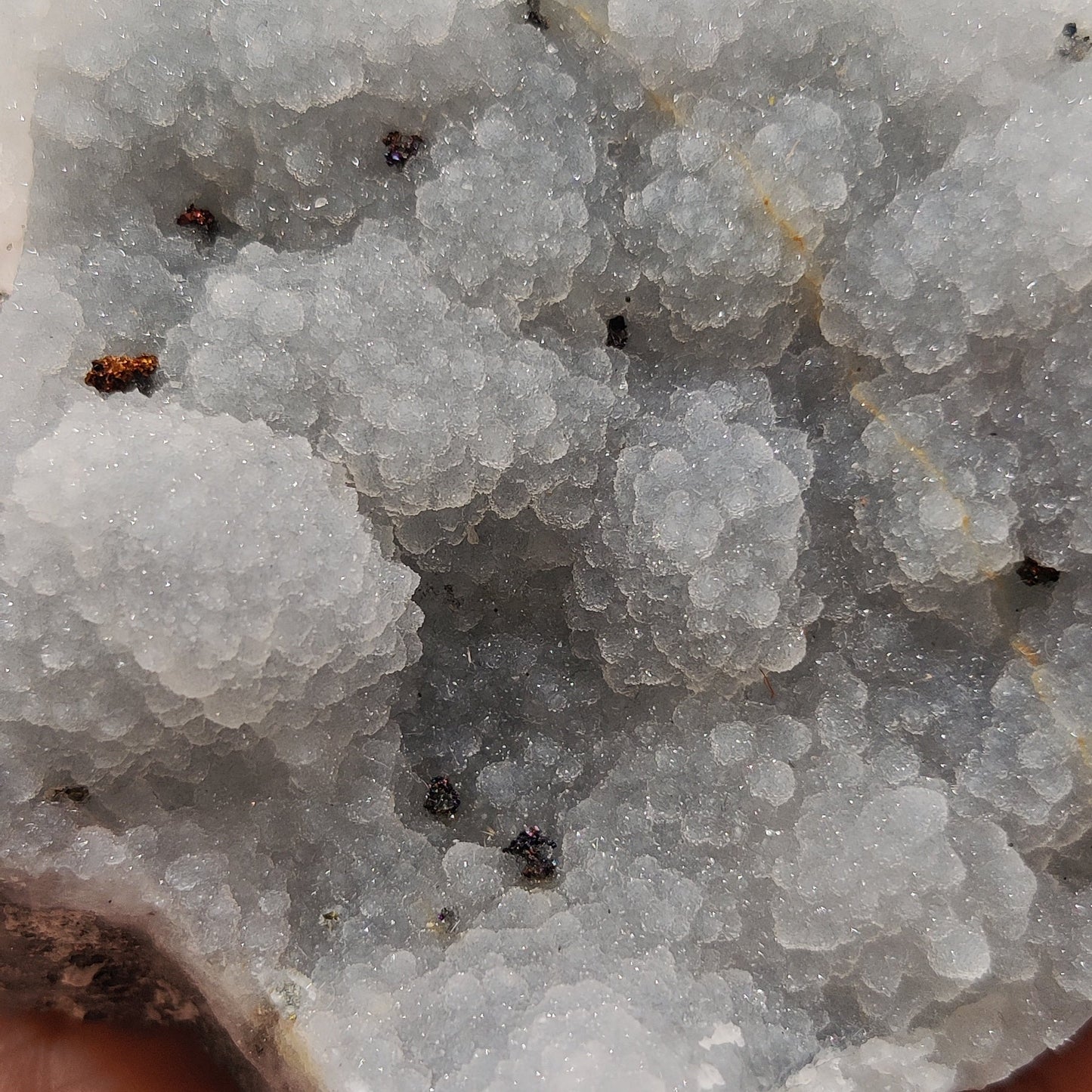 Calcedonia, esfalerita y calcopirita