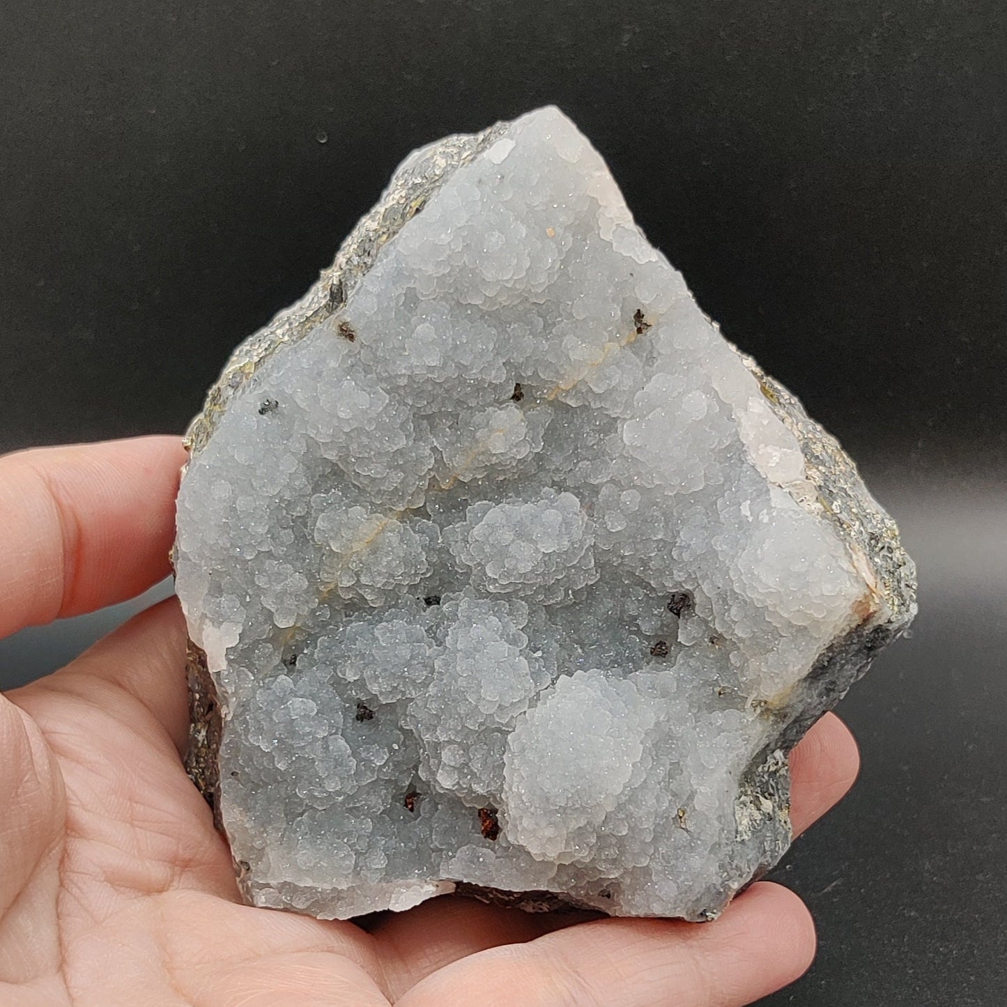 Calcedonia, esfalerita y calcopirita