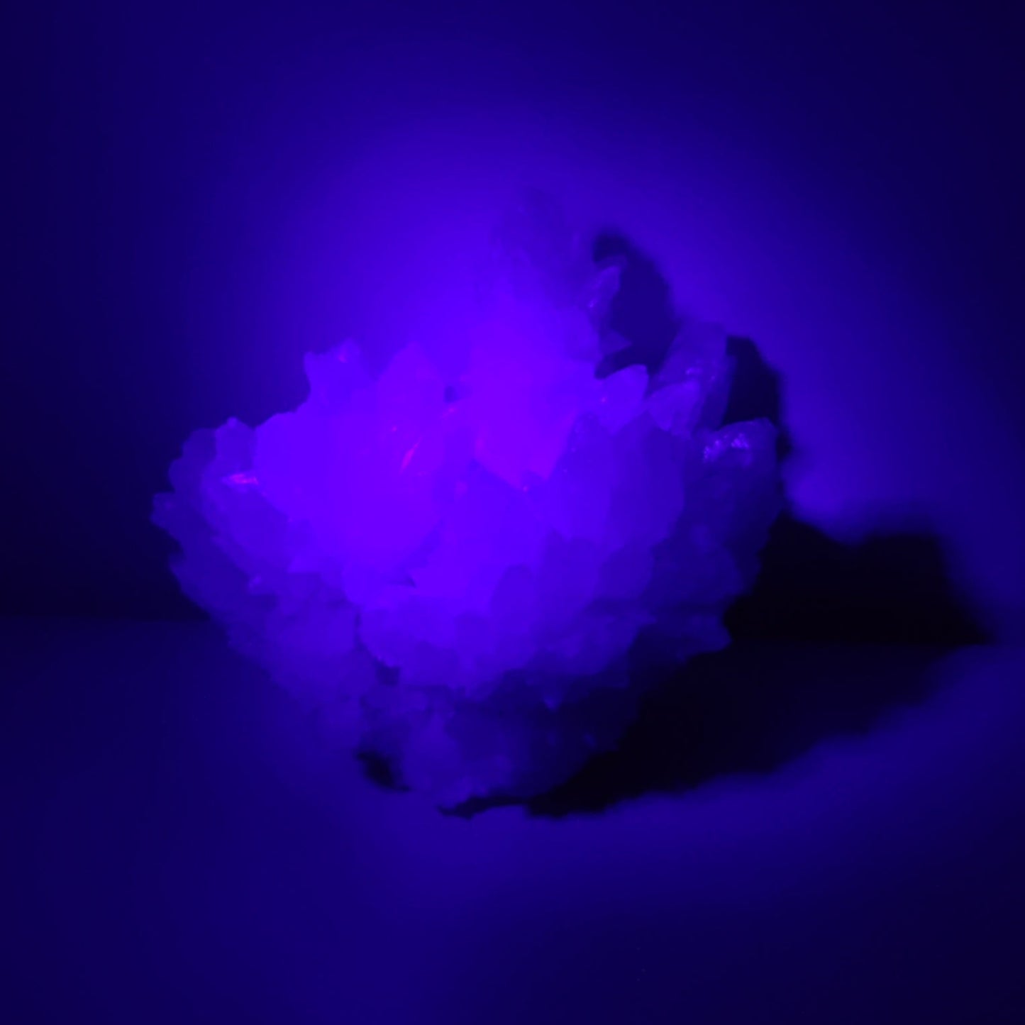 Reacción UV (fotografía tomada a oscuras con luz ultravioleta)